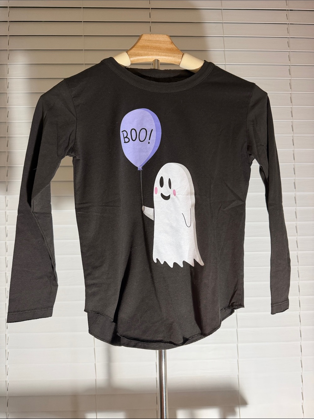 Chaser Black Long Sleeve Tee with Ghost Holding Purple Balloon